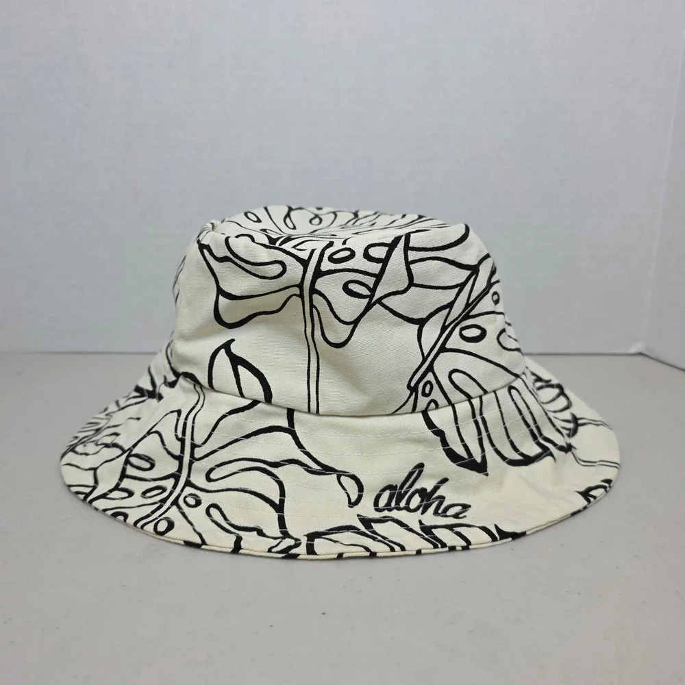 Local Design Kids Unisex Aloha Bucket Hat Monstera Leaf Print White Black Hawaii